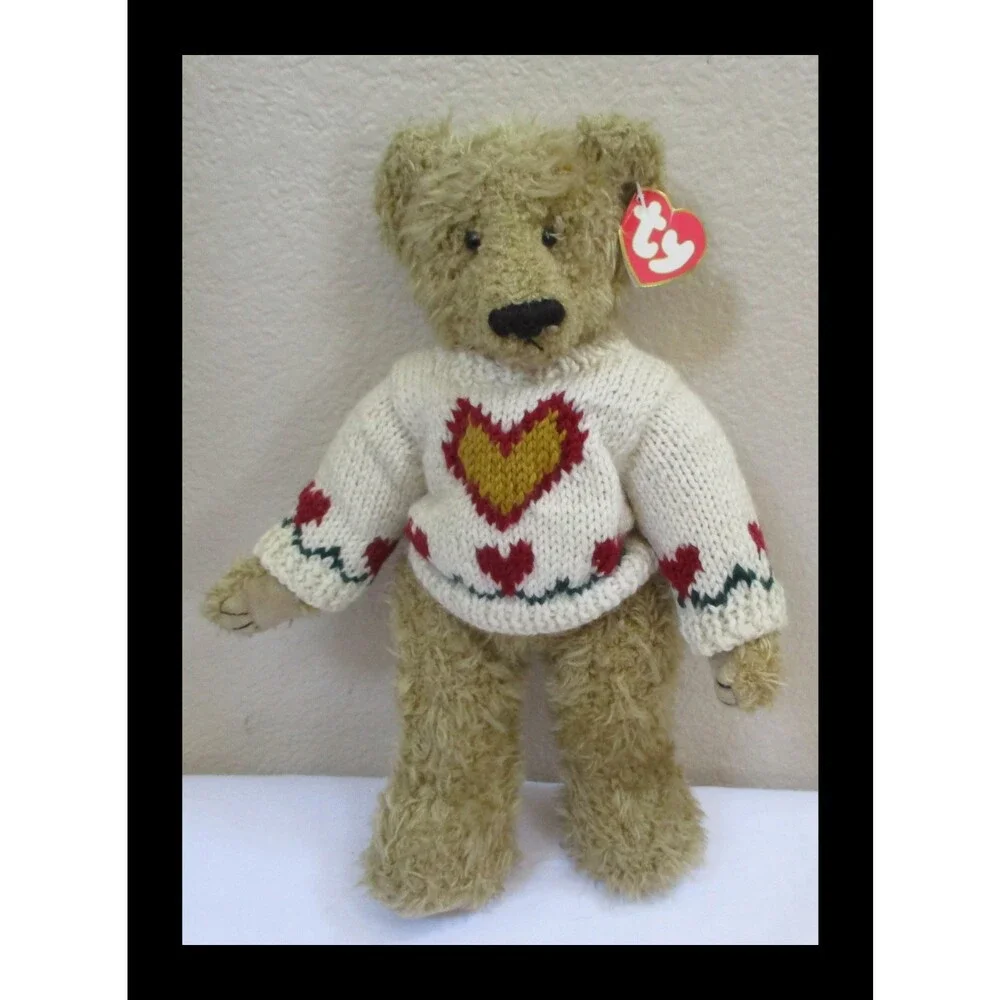 Ty Attic Treasures Heartley Bear Plush Sweater Hearts 1993 Vintage 12” Jointed
